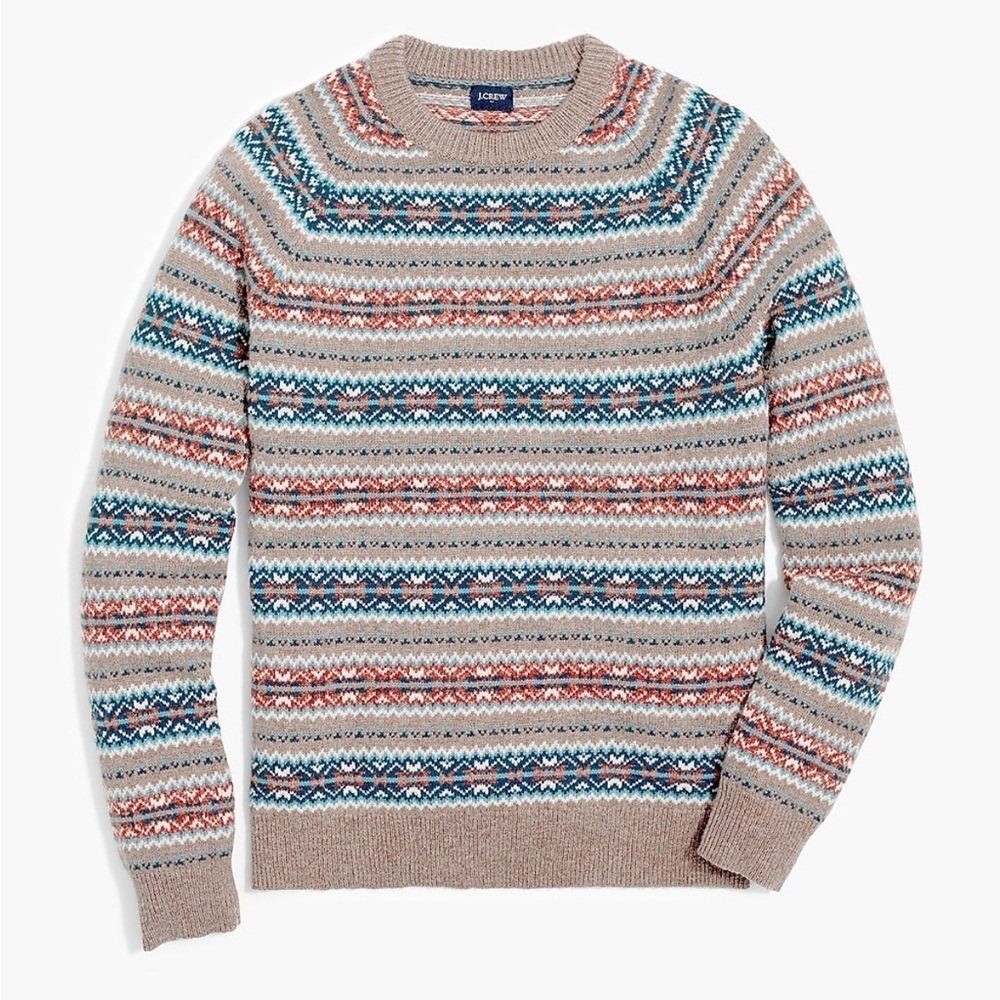 J.Crew Mens Fair‎ Isle Lambswool Blend Crewneck Sweater AC309 Size Small